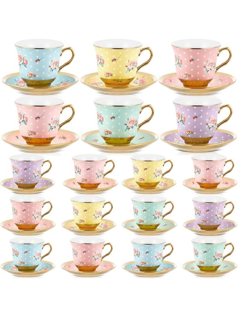 Vintage Style Tea Cup and Saucer Set - 18 Piece, Perfect for Tea Parties, 5.4 oz
